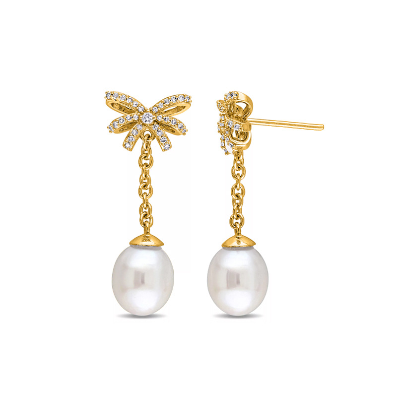 Bow Stud Earrings with Pearl Drop